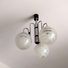 LAMPADARIO SALA DA PRANZO DA SOFFITTO CROMATO A TRE SFERE IN VETRO VINTAGE