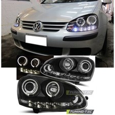 FARI ANTERIORI NERO ANGEL EYES + LED PER VW GOLF 5 03-09 FANALI NEW LIGHTS