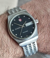 Orologio automatico vintage Rado voyager bracciale originale quadrante nero a...