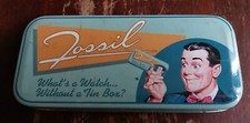 SCATOLA DI LATTA ORIGINALE VINTAGE FOSSIL WATCH TIN BOX OCCHIALI 