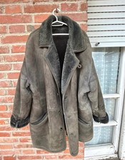 cappotto shearling vintage in montone unisex caldo color grigio/marrone fumo