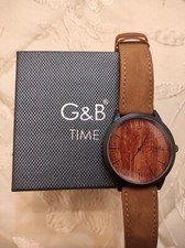 Orologio da Uomo G&B Time con Quadrante in Legno Cinturino Beige Casual