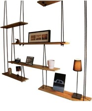 Mensola a muro in legno massello con mensole in corda di canapa