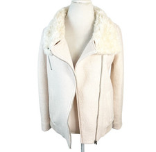 Cappotto Zara Trafaluc Moto Asimmetrico Zip Pelliccia Ecopelliccia Blush Rosa Giacca Lana Taglia XS
