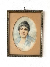 Acquerello Volto Di Donna Prima Metà Del XX Secolo Piccolo Quadro