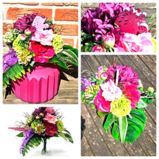 Bouquet Artificiale Bourdaux Rosa Fiori Artificiali Riccio di Legno Palma Lancia 30 cm H Regalo