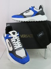 NIB VERSACE BLUE WHITE LEATHER