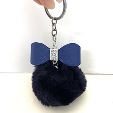 Portachiavi velluto blu mai usato pallina pelosa blu con fiocco e strass chiavi