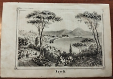1840 LITOGRAFIA ROSSETTI VEDUTA DI NAPOLI DA POSILLIPO VESUVIO REGNO DUE SICILIE