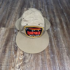 Cappello da pesca vintage anni 90 Rapala by Normark beige patta orecchie made in USA berretto adulto M