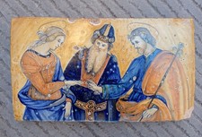 Antico Mattone Ceramica Maiolica  Deruta Ficola "Sposalizio Vergine " Primi "900
