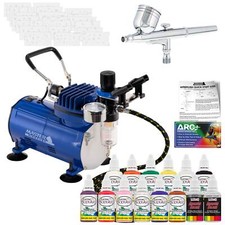 KIT SISTEMA AEROGRAFO NAIL ART Compressore Aria Vernice Colore Set, 300 Disegni Stencil