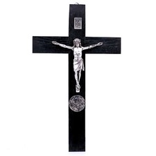 Croce Vintage Kruzifix Con Croce Di Legno Gesù Cristo INRI Nera 31 X 52 Cm