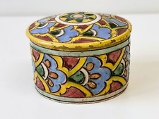 Scatola con Coperchio in Ceramica di Caltagirone Decorata a Mano Vintage