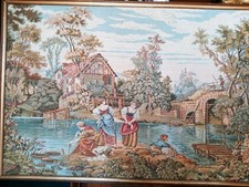 Arazzo GRANDE cm.193 CORNICE Scena Bucolica gobelin vintage antico
