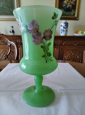 Vaso In Vetro Opalino verde Dipinto A Mano h.30