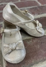 Ballerine ballerine bambina oro Mary Jane scarpe eleganti strass cuore fiocco 6T
