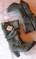 Stivali Donna in Vera Pelle. Grigi, tacco medio, imbottiti Caldi Comodi 