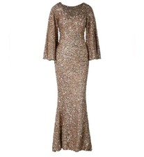 Abito a sirena Missord paillettes manica a campana in oro nuovo con etichetta taglia M