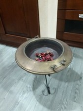Antico Braciere Rame ottone con supporto in ferro battuto Cucina Living Rustico