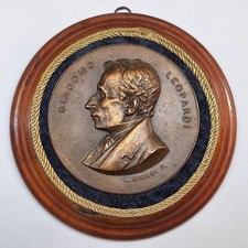 Giacomo Leopardi Rara placca in bronzo in cornice antica opus: L. Giorgi diam. m