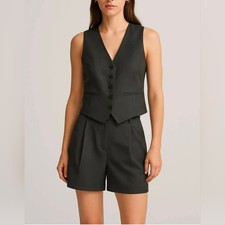 Zara Elegante Set Nero - Gilet con Bottoni e Pantaloncini Eleganti