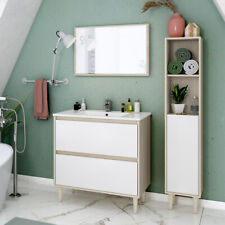 Mobile bagno con lavabo ceramica 80 cm specchio colonna ROVERE+BIANCO 305086R