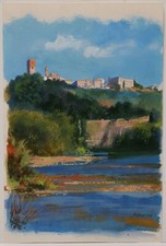 Painting Watercolor Acquerello TEMPERA  GASTONE ROSSINI  1950  LORO CIUFFENNA