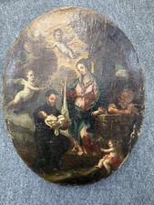 Antico dipinto olio tela ovale