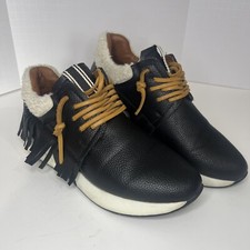 Shu Shop Pepa Sneaker Womens Black Fringe Lace Up Fashion Comfort Moccasin 6.5