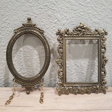 Lotto 2 piccole cornici decorate ottone tono oro vintage Made in Italy 5"