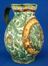 Zulimo Aretini Brocca vaso ceramica maiolica Decoro graffiato Pettirosso 1900 XX