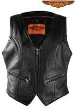 Gilet Moto Donna Pelle, Nero -