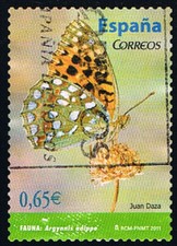 SPAGNA ESPANA 1 FRANCOBOLLO FARFALLE ARGYNNIS ADIPPE 2011 usato (BSP18)