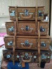 4 valigie vintage in pelle naturale ferramenta in metallo valigie vintage design anni 70