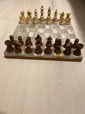 Scacchiera Vintage in onice/legno/24x23,5cm/+set completo di scacchi/32 pz/legno