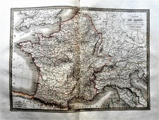 1829c Original Gravure Mappa Geografica della Francia-Carte de La Gaules M.LAPIE