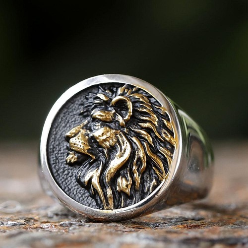 Anello testa leone acciaio - leone,
