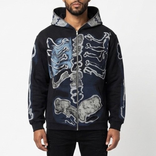 Felpa nera con cappuccio zip - con,
