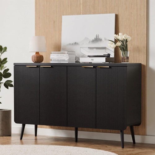 Fluted black sideboard door - black,
