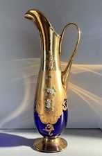 ANTICA BROCCA VERASATOIO CARAFFA vetro BOEMIA BLU COBALTO ORO ZECCHINO FIORI 900
