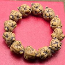 Antique Peach Wood Carving Antique Old Objects Wooden Bracelet Tiger Head