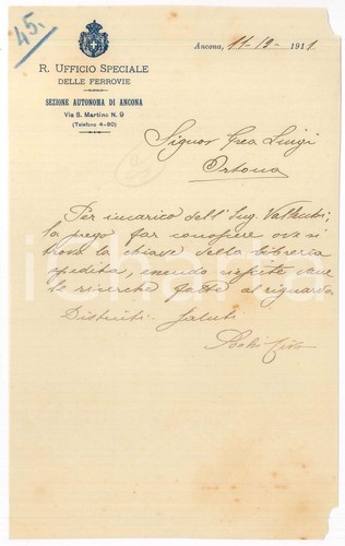 1911 ufficio ferrovie ancona - ancona,