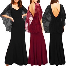 Abito lungo donna vestito pizzo trasparente elegante cerimonia party DL-2187