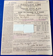 COSULICH LINEE  BIGLIETTO DI  3^ CLASSE DA NEW YORK A PALERMO 1927  SU PIROSCAFO