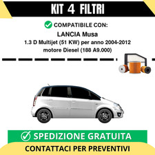 Kit 4 Filtri Tagliando per LANCIA Musa 1.3 D Multijet 51 kw Diesel 2004-2012