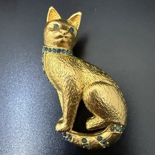 Spilla gatto gattino strass cristallo placcato oro Christian Dior vintage non firmata