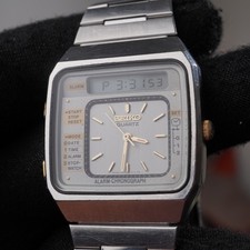 Seiko H357-5050C orologio vintage sveglia cronografo analogico digitale quadrato 34mm