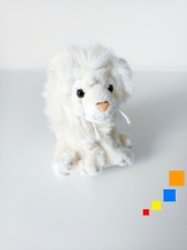 Peluche/Doudou Lion Assis Blanc Crème/Beige Nez Rose Yeux Dur 13cm Nature Planet