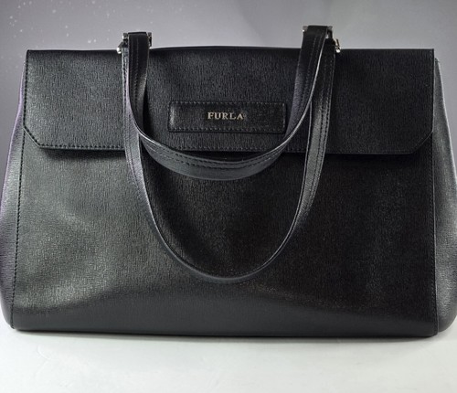 Furla black leather saffiano - black,